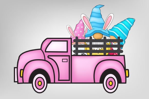 Easter Gnome Truck with Gnome Graphics Freebies