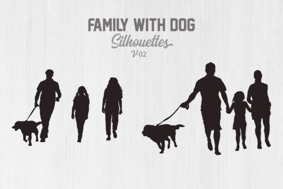Family with Dog Silhouettes -V02: Graphics for Crafts