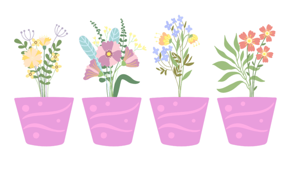 Set Flower Design in Pot – Graphics for Freebies